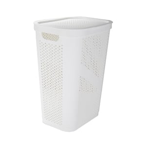 Basket Collection White 23.5" H x 17.25" W x 13.75" D, Plastic Modern Rectangle Laundry Room Hamper