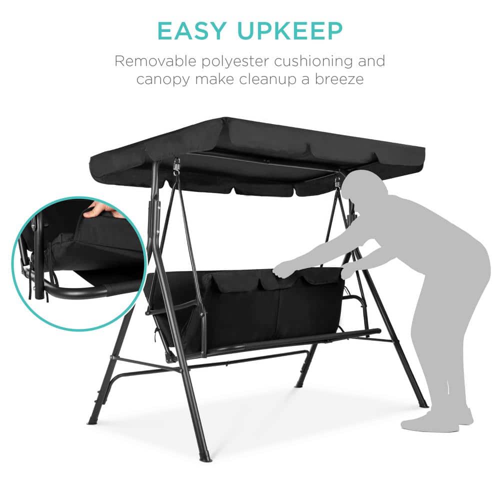 Black Metal 2-Person Outdoor Swing Glider with Canopy