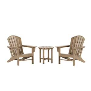 Mason Weathered Wood 3-Piece Poly Plastic Outdoor Patio Classic Adirondack Fire Pit Chair Set W/ 2-Chairs and Side Table