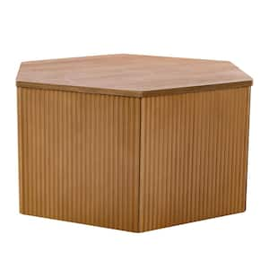 Honey 34 in. Natural Hexagon Wood Coffee Table with Fluted