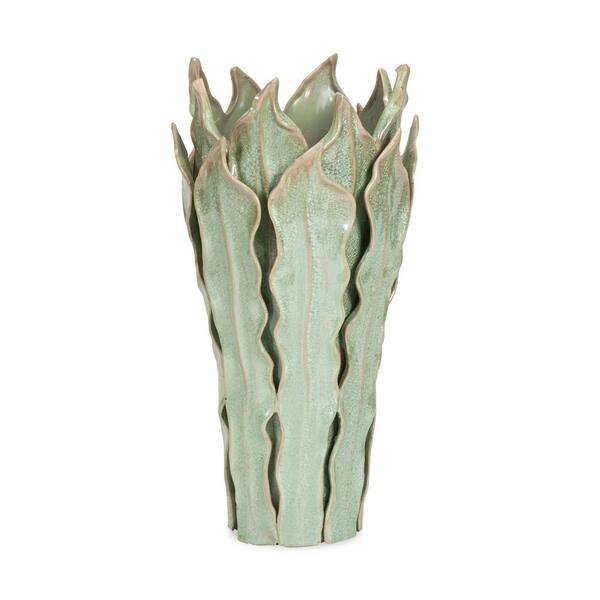 null Frederick Sage and Beige Large Leaf Decorative Vase