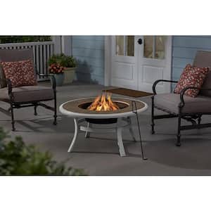 Whitfield 38 in. Round White Steel Wood-Look Tile Top Wood Burning Fire Pit