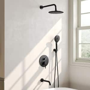 1-Handle 3-Spray Wall Mount Round Tub and Shower Faucet with 10 in. Shower Head in Matte Black (Valve Included)