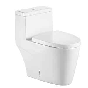 12 in. Rough-In 1-Piece 1.6/1.1 GPF Dual Flush Elongated Toilet in Glossy White Slow Close Seat Included