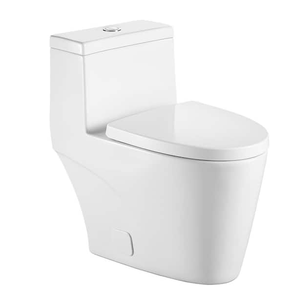 Sarlai 12 in. Rough-In 1-Piece 1.6/1.1 GPF Dual Flush Elongated Toilet in Glossy White Slow Close Seat Included