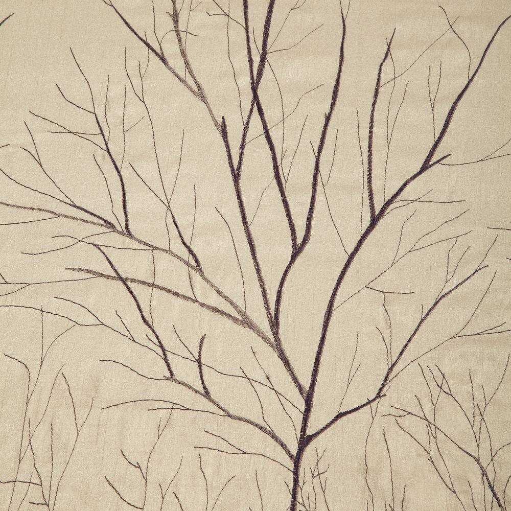 White Faux Silk Embroidered Branch Puddle Length Curtain Panel