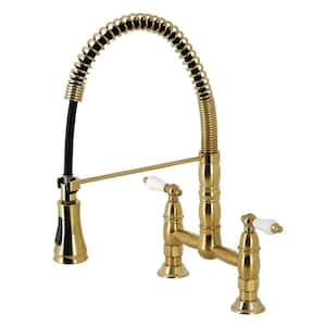 Heritage Double-Handle Pull Down Sprayer Kitchen Faucet in Brushed Brass