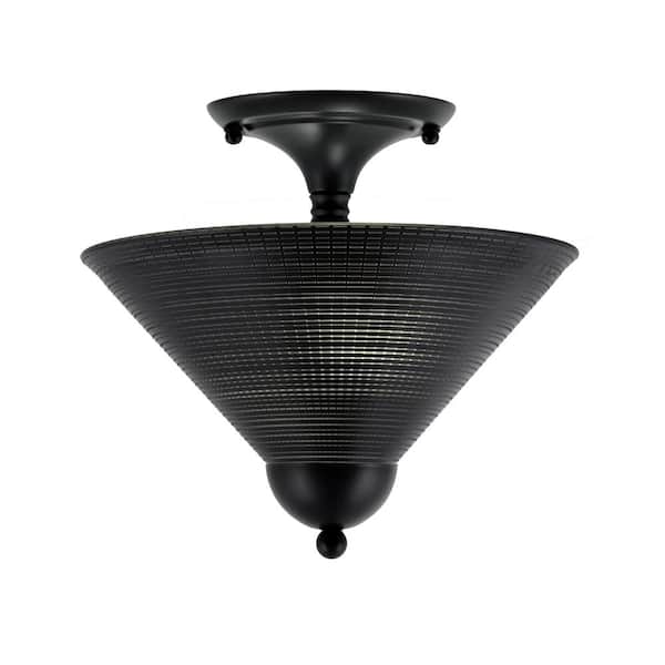 Unbranded Bristol 12 in. 2-Light Matte Black Transitional Semi-Flush Mount with 12 in. Black Matrix Glass Shade, No Bulbs Included