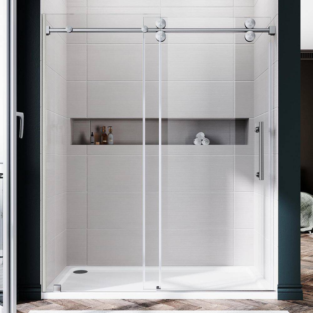 "UKS04 56 to 60 in. W x 72 in. H U-Channel Sliding Frameless Shower Door in Brushed Nickel, EnduroShield 3/8"" Clear Glass" price history on PriceWatchPro