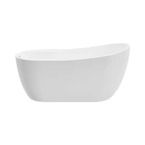 Mara 59 in. Acrylic Free-Standing Flatbottom Oval Bathtub with Reversible Drain in White