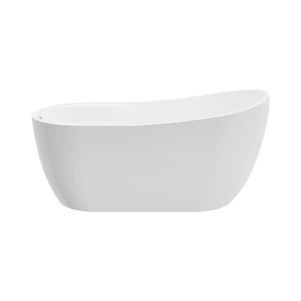 A&E Mara 59 in. Acrylic Free-Standing Flatbottom Oval Bathtub with Reversible Drain in White