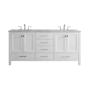 Aberdeen 78 in. W x 22 in. D x 34 in. H Double Bath Vanity in White with Carrara Marble Top with White Sinks