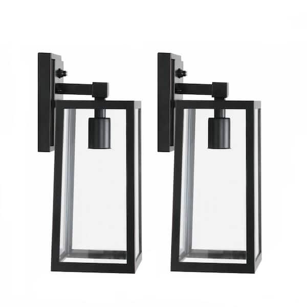HKMGT Anti-Rust Black Dusk to Dawn Outdoor Hardwired Wall Lantern Scone with No Bulbs Included (2-Pack)