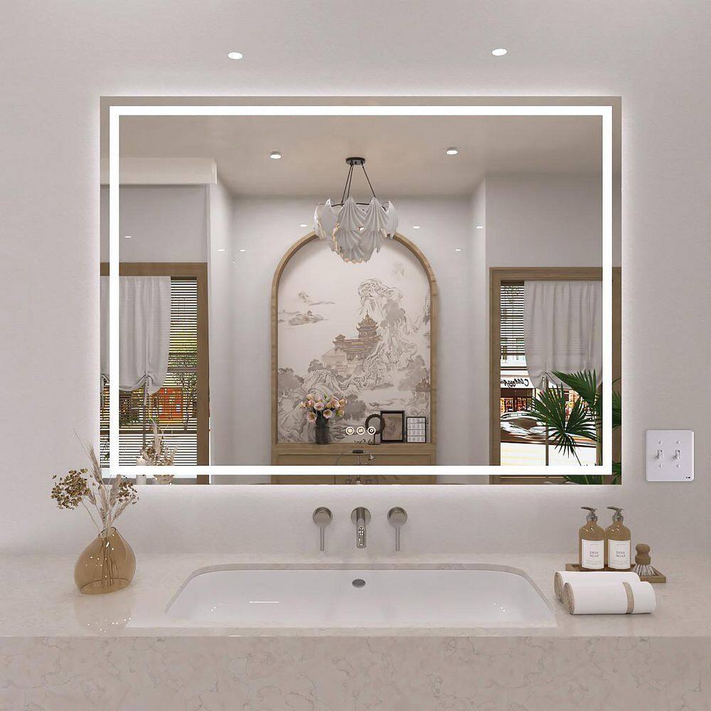 Vela 48 in. W x 36 in. H Rectangular Frameless LED Light Anti-Fog Wall Bathroom Vanity Mirror in Polished Crystal price history on PriceWatchPro