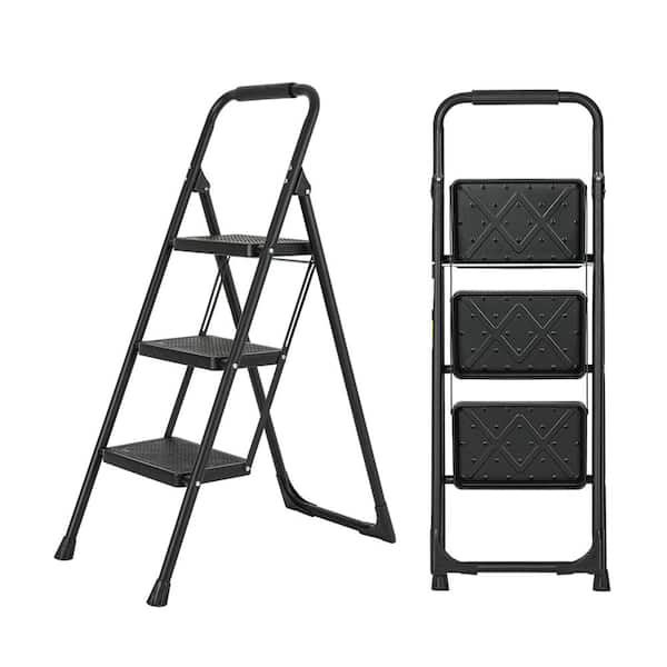 Kahomvis Folding Step Stool, 3-Step Metal Step Ladder (8.5 ft. Reach), 330 lbs. Load Capacity Type IA Duty Rating