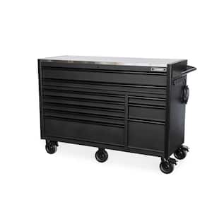 Modular Tool Storage 62 in. W Heavy Duty Matte Black Mobile Workbench Cabinet with Stainless Steel Top