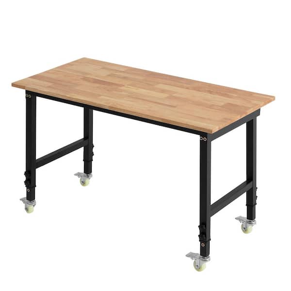 Adjustable Workbench on Wheels, 1500 lbs. Capacity, 48 in. x 24 in. Oak Wood Top Workbench 28.5 in. to 42.3 in. Height