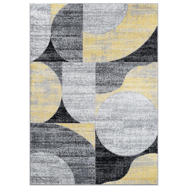 Modern Geometric Design Yellow 5 ft. x 7 ft. Area Rug