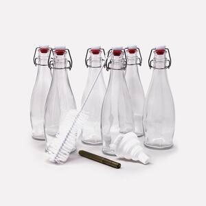 17 oz. Glass Bottles with Swing Top Stoppers, Bottle Brush, Funnel, and Gold Glass Marker (Set of 6)