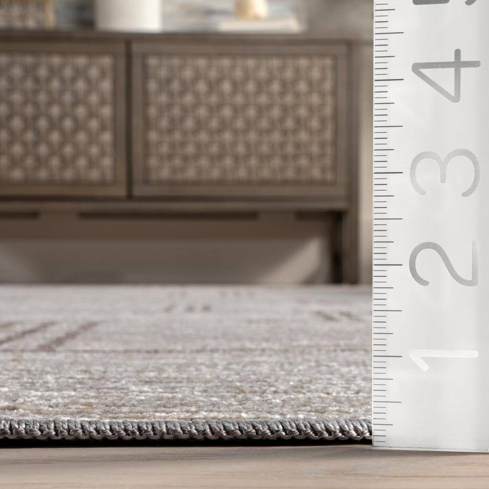 Beige Geometric Machine Washable Stain-Resistant Area Rug