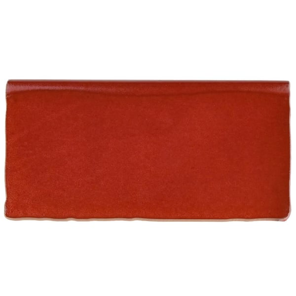 Antic Special Bullnose Red Moon 3 in. x 6 in. Glossy Ceramic Wall Tile Trim