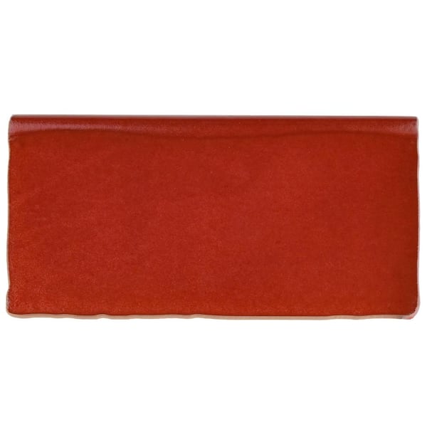 Merola Tile Antic Special Bullnose Red Moon 3 in. x 6 in. Glossy Ceramic Wall Tile Trim