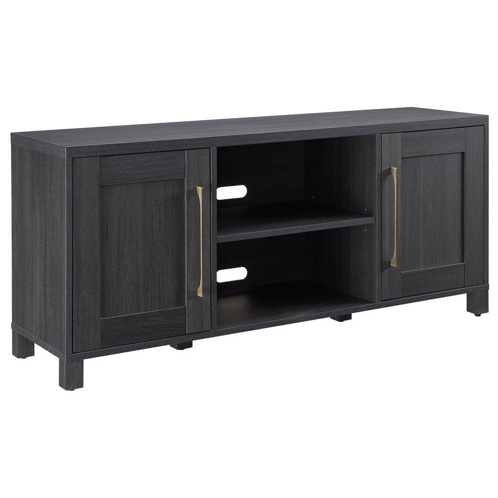 Charcoal Gray 58" Transitional TV Stand with Cabinet Storage