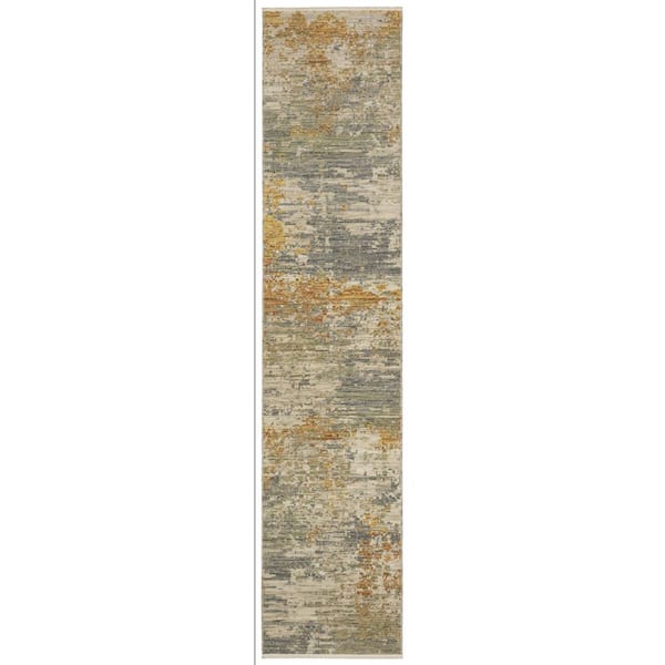 2 ft. x 12 ft. Beige Abstract Washable Area Rug