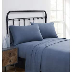 4-Piece Blue Solid Cotton Flannel Full Sheet Set