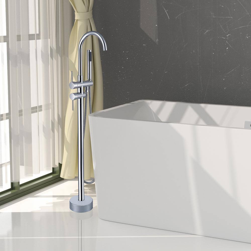 Chrome Freestanding Bathtub Faucet with Handheld Shower
