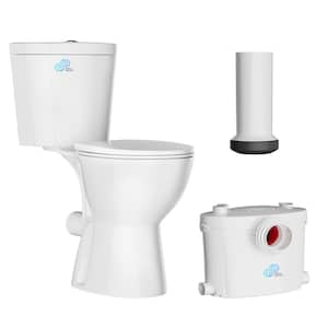 Two piece 19" Extra Tall 0.8/1.28 GPF Dual Flush Round Macerating Toilet in White, With 600w Macerator Pump For Basement