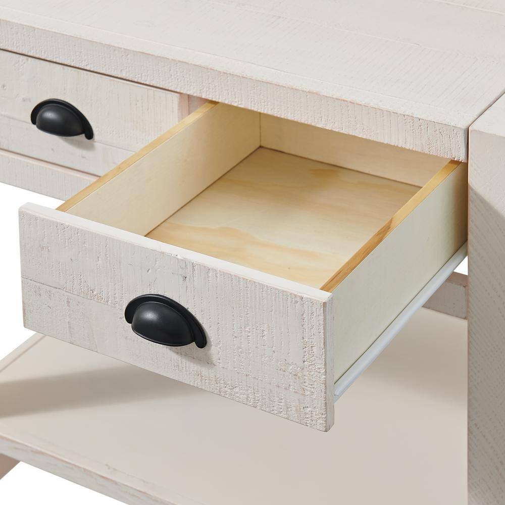 Arden Driftwood White Pine 2-Drawer Nightstand with Open Shelf