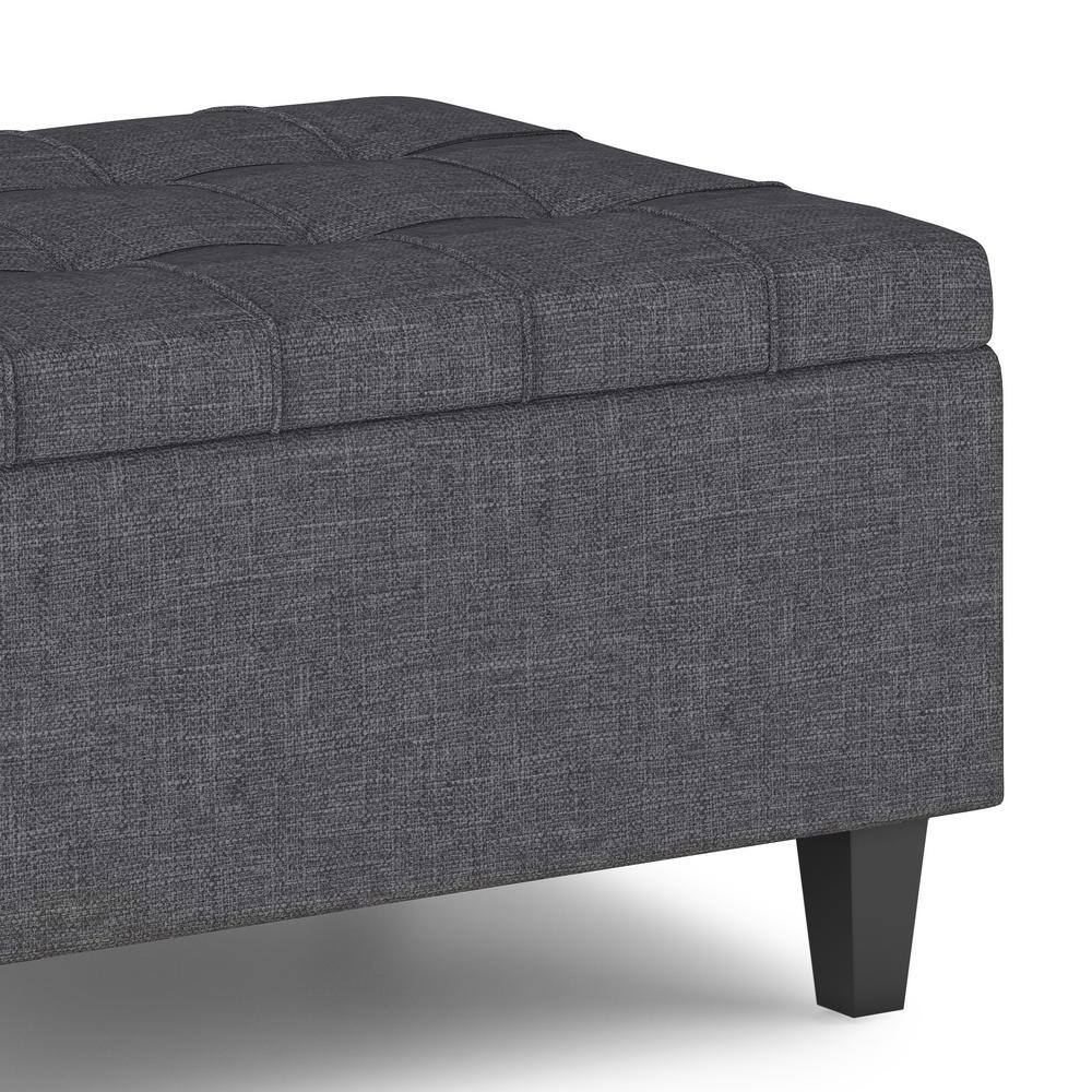 Slate Gray Tufted Cocktail Storage Ottoman with Eucalyptus Wood Legs