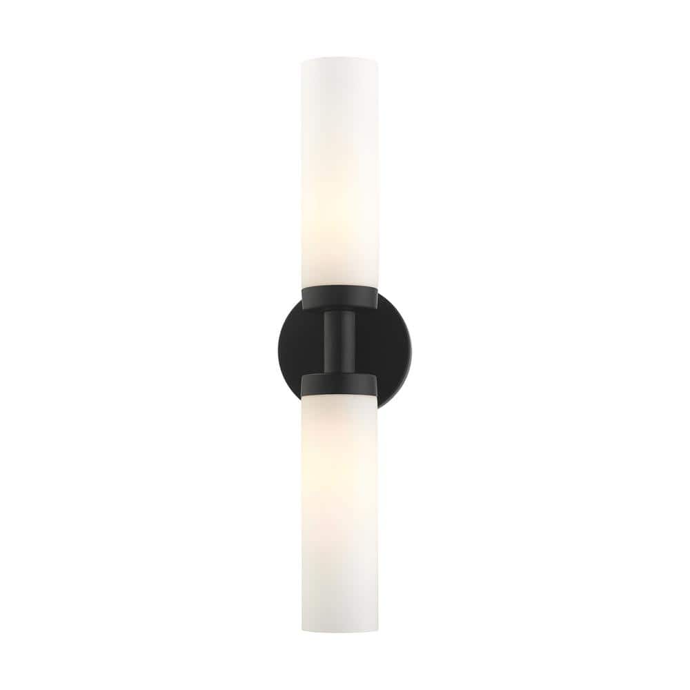 Black Steel 2-Light Vanity with Satin Opal Glass