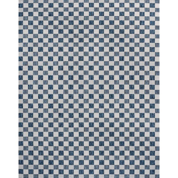 Aimee Traditional Cottage Checkerboard Navy/Cream 5 ft. x 8 ft. Indoor/Outdoor Area Rug
