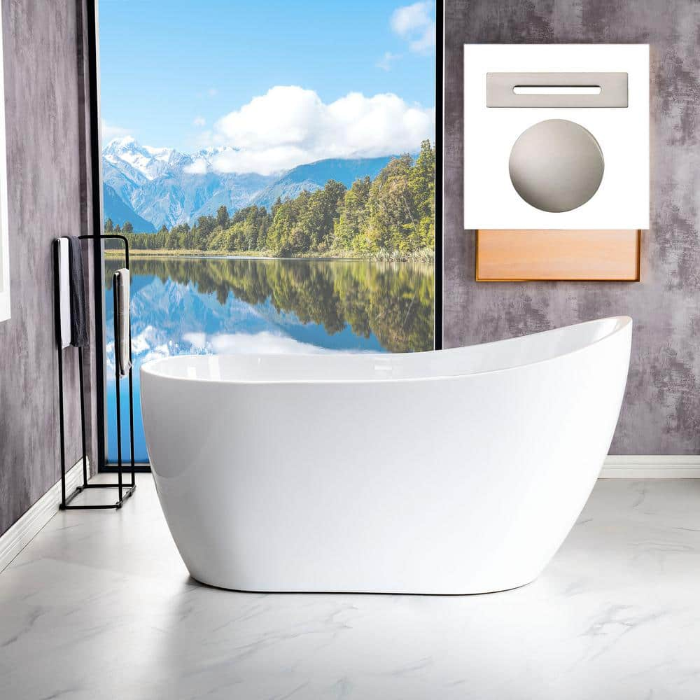 WOODBRIDGE Brick 54 in. Acrylic FlatBottom Single Slipper Bathtub with ...