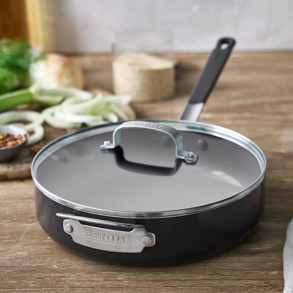 Professional Grade Black Aluminum Nonstick Sauté Pan with Lid, 4.5QT