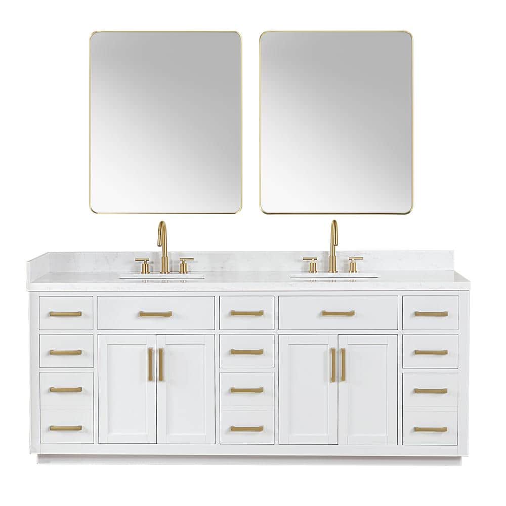 Gavino 84" White Wood Vanity with Composite Stone Top and Mirror