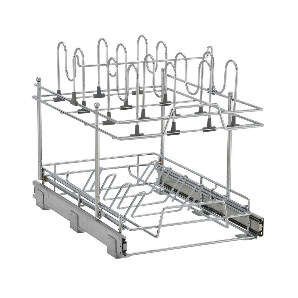 Design Trends Pot And Pan Lid Organizer For Cabinet 14 In Sliding Pot And Lid Cookware Organizer Chrome C42617 1 The Home Depot
