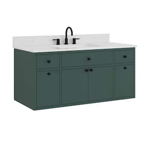 Paisley 48 in. W x 22 in. D x 35 in. H Single Sink Bath Vanity in Everglade Green with Cala White Engineered Stone Top