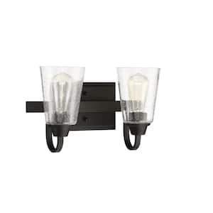 Grace 14 in. 2-Light Espresso Finish Vanity Light with Seeded Glass