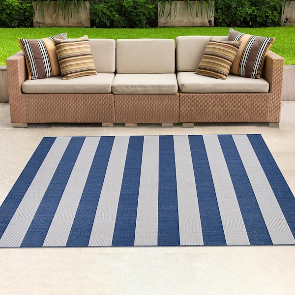 Afuera Yacht Club Midnight Blue-Ivory 7 ft. x 10 ft. Indoor/Outdoor Area Rug