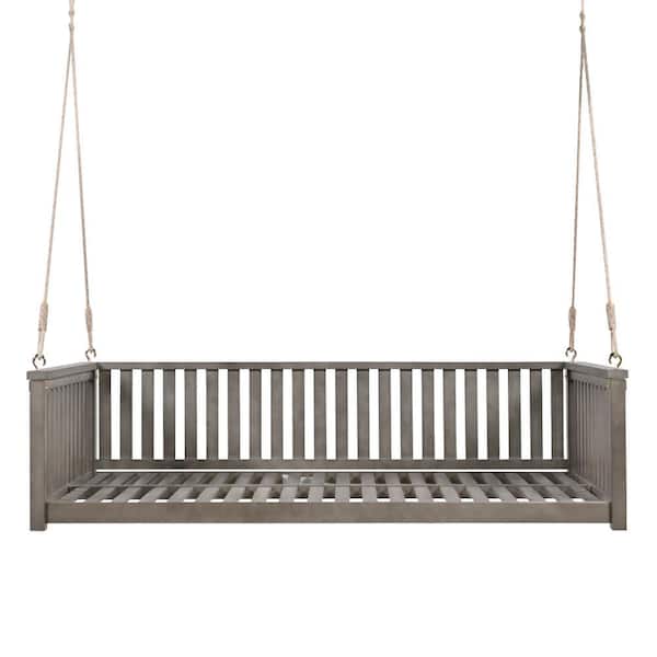 grossag 2-Person Gray Acacia Wood Porch Swing with Ropes and Safe Sloped Design, High Weight Capacity