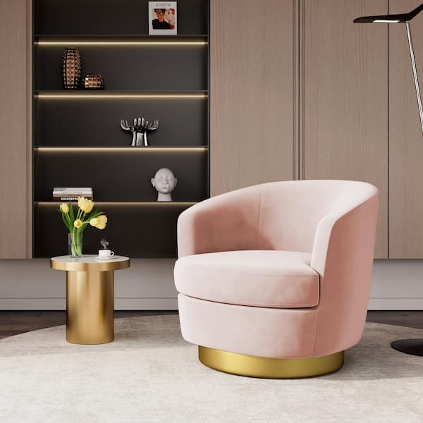 JEAREY Nancy Modern 360° Swivel Pink Non-falling Velvet Fabric Barrel Accent Armchair for Bedroom or Living Room