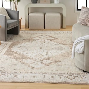 Astra Machine Washable Beige 7 ft. x 9 ft. Center medallion Traditional Area Rug