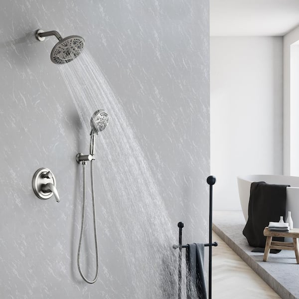 Single -Handle Shower Faucet Set with 6-Spray 8 in. Shower Head and 9-Spray 5 in. Handheld Shower Head in Brushed Nickel