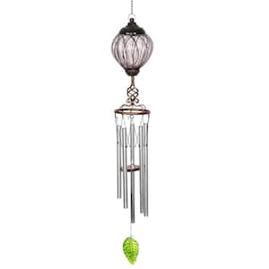 Solar Lavender Oval Link Metal and Glass Wind Chimes