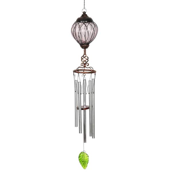 Exhart Solar Lavender Oval Link Metal and Glass Wind Chimes