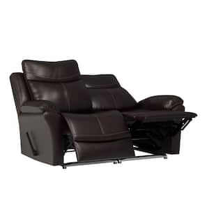 64.5 in. Coffee Brown Solid Fabric 2-Seat Reclining Wall Hugger Home Theater Loveseat with Armrests