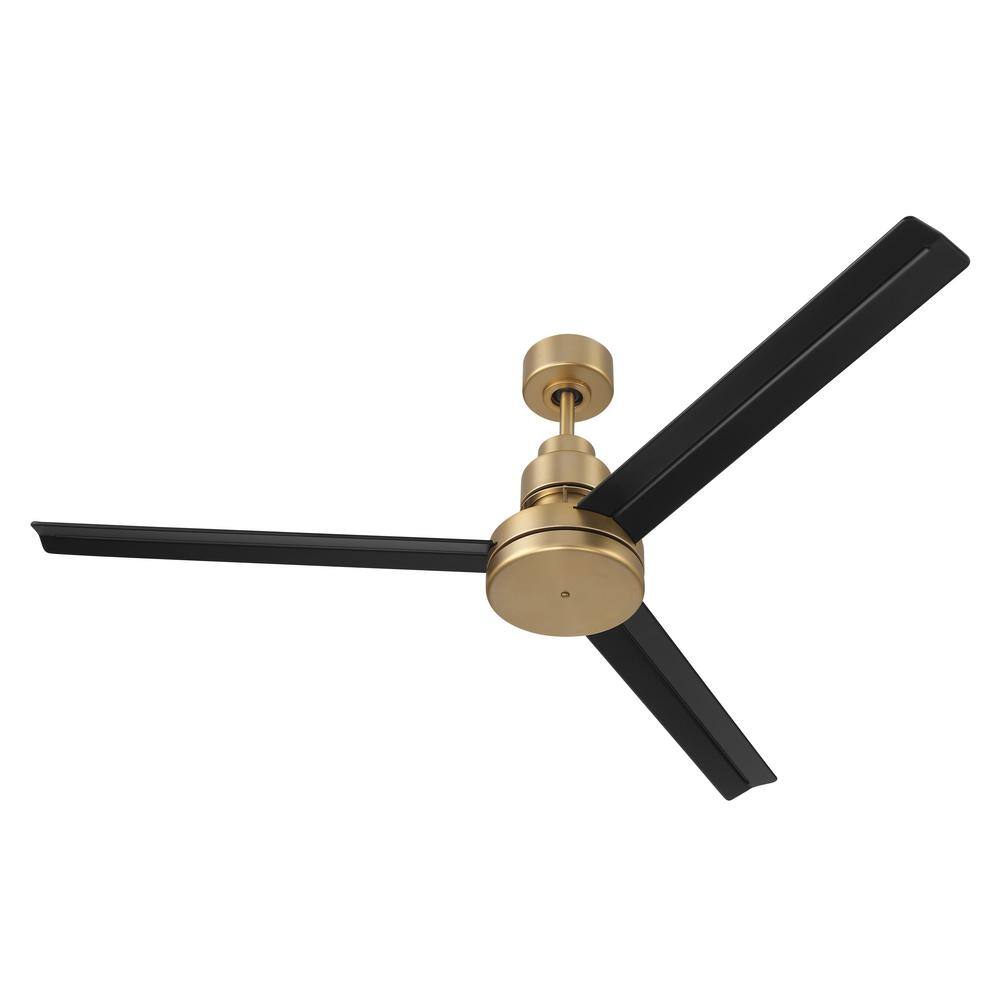 54" Satin Brass and Black Modern Ceiling Fan with Remote